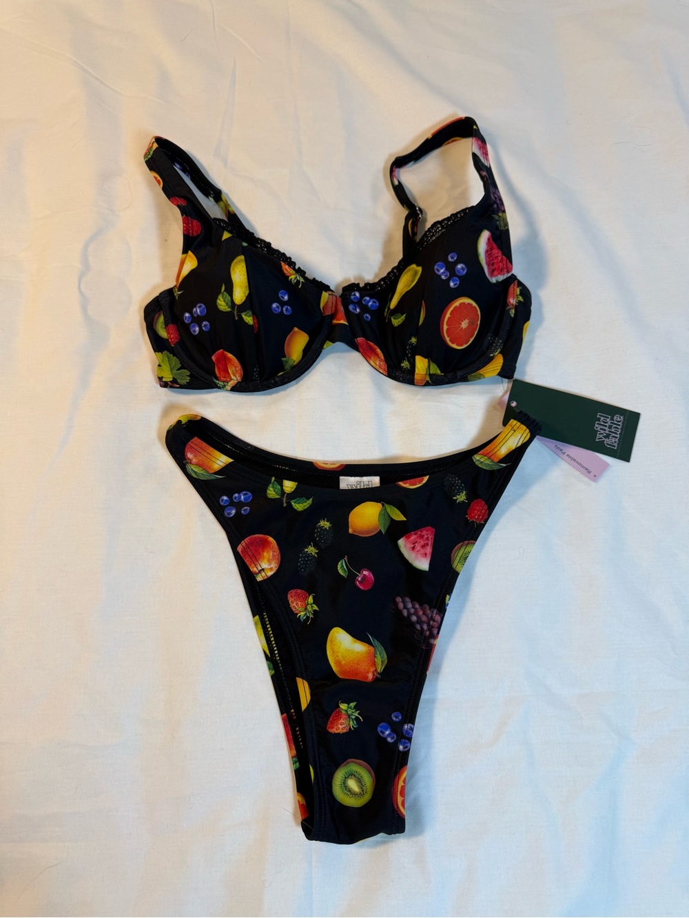 Wild Fable Black Fruit-Print Bikini Size XS